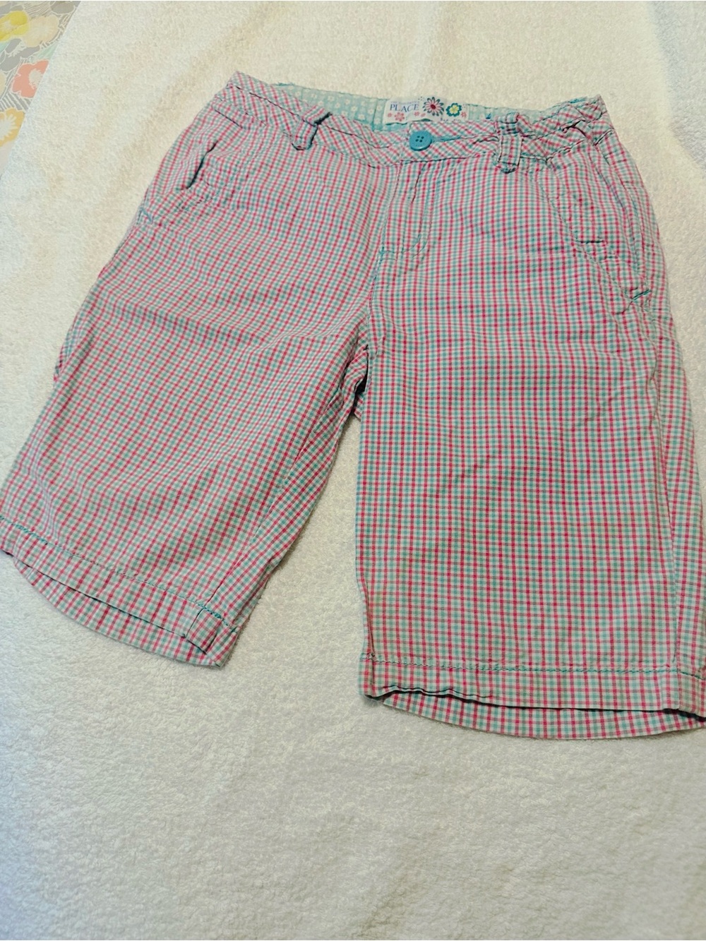 The Children's Place Pink and Green Checked Flat Front Shorts